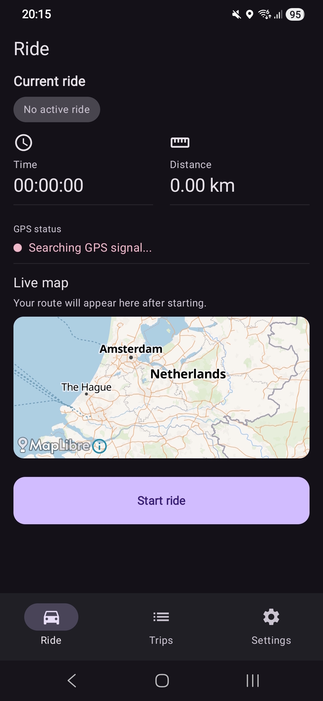 OdoBuddy current ride screen on Android